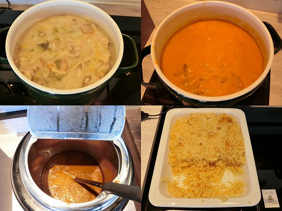 鍋物（チキンのクリーム煮・ビーフストロガノフ・ホテルカレー）とサフランライス
