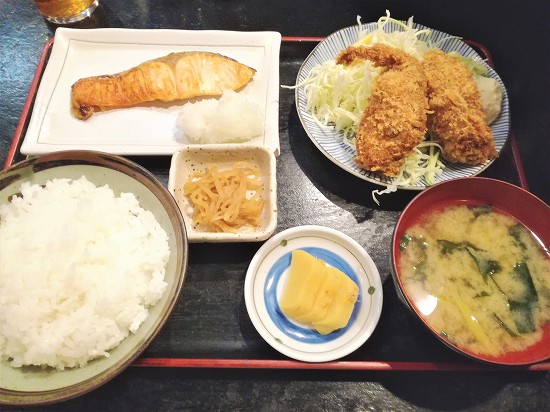 かきフライ+焼き魚